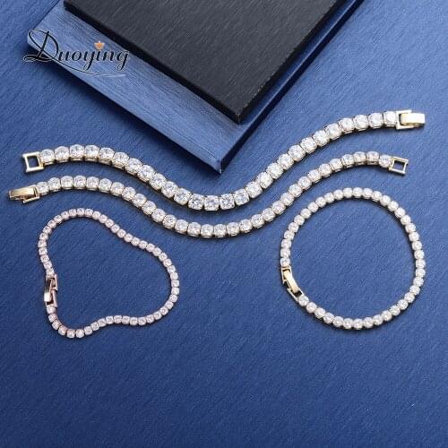 Duoying Tennis Bracelet Iced Zircon Hip hop Chains CZ Crystal Gold Strand Bracelets Box Clasp For Women Mens Jewelry