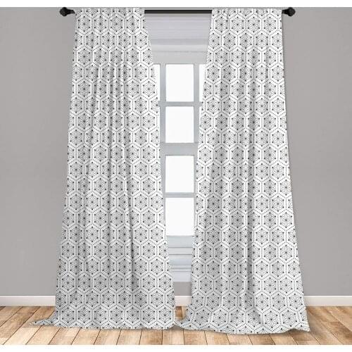 Geometric Window Curtains Star Shapes Inside Hexagon Forms Pointed with Dot Marks Abstract Display Window Drapes with Rod Pocket