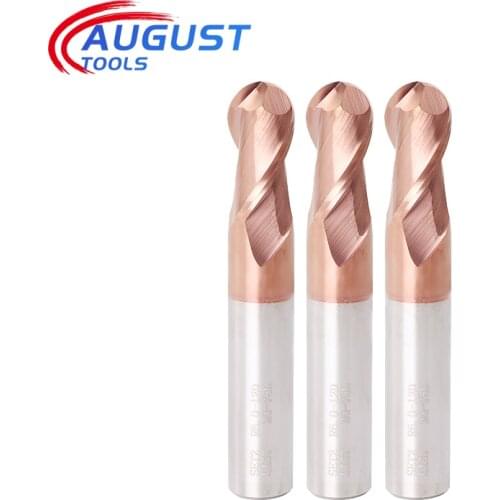 Augusttools Sprial Bit End Mill Metal Cutter Milling Tools HRC60 2 Flute Alloy Carbide Bit Ball Nose Milling Cutter End Mill