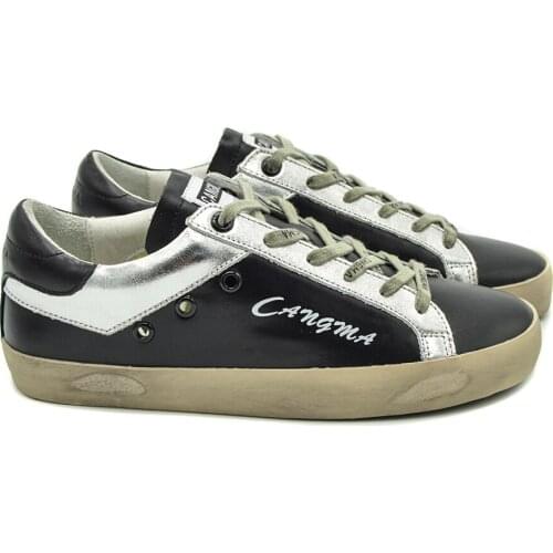 CANGMA Luxury Brand Man Shoes Black Genuine Leather Sneakers Adult Footwear Mens Vintage Vulcanized Sneaker