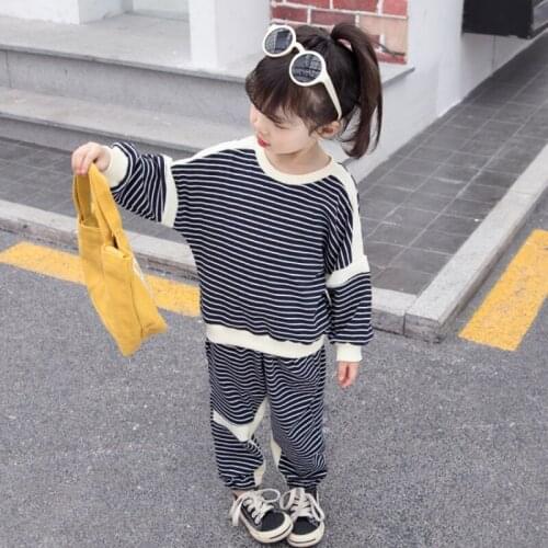 Girl loose fashion two-piece suit Girl spring cotton casual suit Girls Long Sleeve T-Shirt Pants Two-Piece Set Girl comfort suit