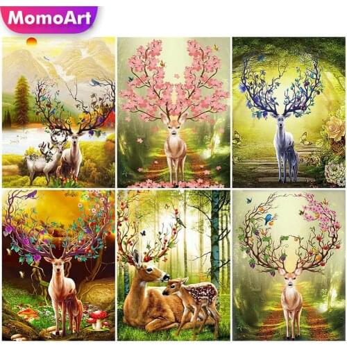 MomoArt Diamond Embroidery Deer Full Square Round Diamond Painting Animal New Arrival Mosaic Flower Picture Kits Handmade Gift