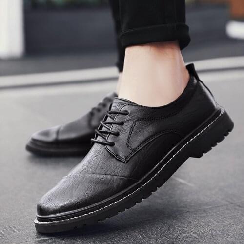 Casual Leather Shoes Mens 2021 Spring New Young Mens Business Black Wedding Mens Shoes Flat Shoes Men Dress Shoes