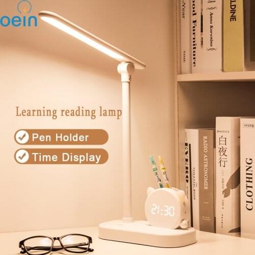 Table Lamp LED Desk Lamp Pen Holder With Clock USB Rechargeable Eye Protection Modern Bedside Lamp Office Student Reading Light