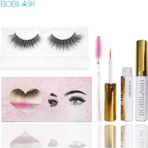 Natural False Eyelashes Set 1Pair Natural Fake Lashes Professional Quick Dry Eyelash Glue And Eyelash Brush Set Makeup Tools