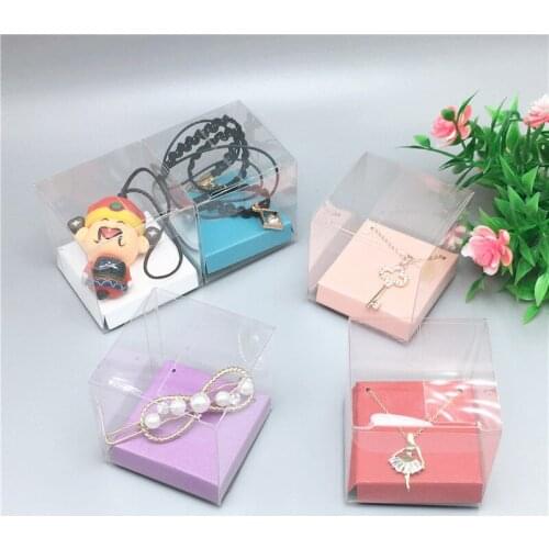 New Fashion 20set 5x5x5cm Transparent Jewelry display Case With Necklace Inner Card,Clear Small Plastic Box For Pendant/Chain