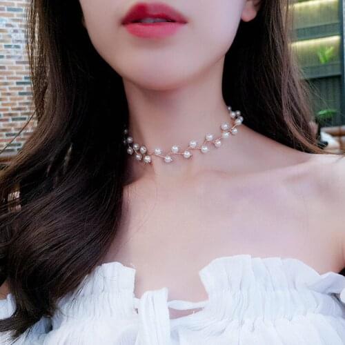 FSUNION 2019 New Arrivals Fashion White/Black Pearl Necklace Kolye Collier Simple Cross Strand Beaded Chokers Necklaces Women