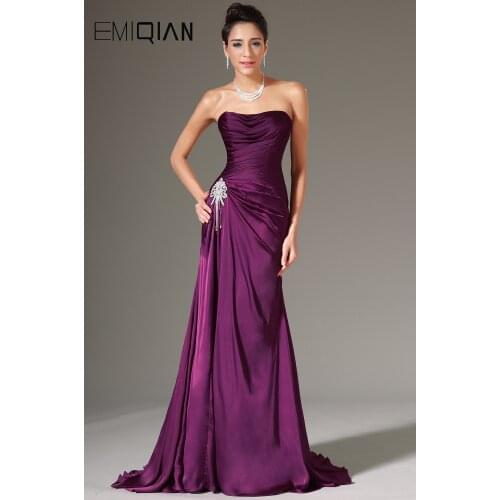 New Simple Strapless Ruched Bodice Beading Decoration Formal Evening Gown
