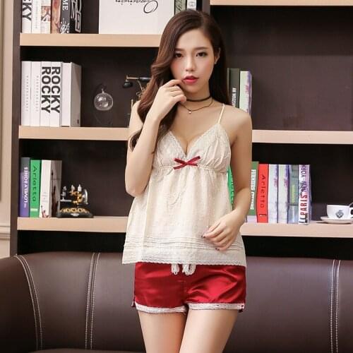 Summer New Imitation Silk Pajamas Sleeveless Spaghetti Strap Sleepwear Shorts Sexy Lingerie Pyjamas Women Satin Pijama Mujer