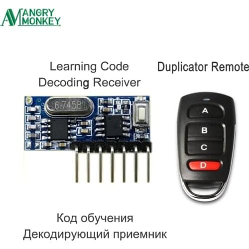 RF Remote Control Transmitter & 433Mhz Wireless Receiver Learning Code 1527 Decoding Module 4 Channel Output With Learning Key
