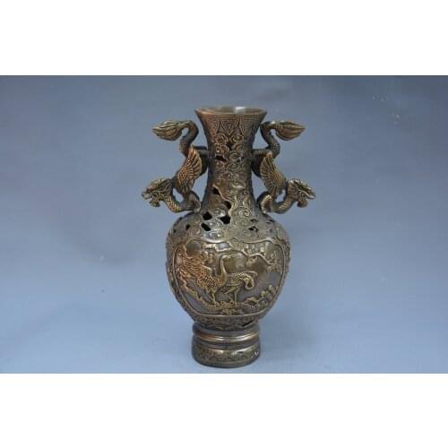 Rare Old Qing Dynasty brass vase, Phoenix&Dragon, best collection & adornment, free shipping