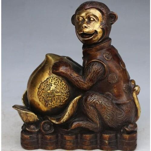 Rare Old copper carving Statue/Sculpture ornaments-Lucky monkey holding peach,handmade crafts,best collection & Adornment