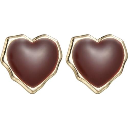 MESTILO Cute Wine Red Geometric Irregular Love Heart Shape Drop Oil Stud Earrings For Woman Classic Fashion Jewelry Party Gifts