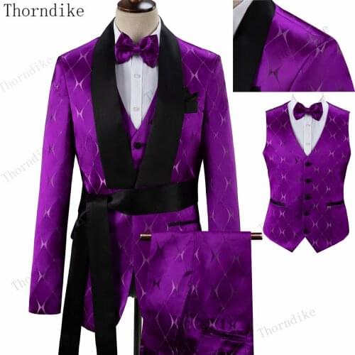 Thorndike Purple Mens Suit Traditional Suit Tuxedo Groom Suits For Men Wedding Blazer Jacket 3pcs Coat & Pants & Vests T1251