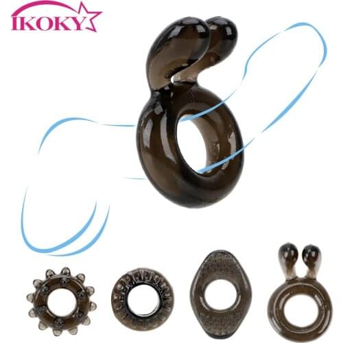 IKOKY Enlargement Penis Sleeve Sex Toy for Men Penis Ring Extender Clitoral Stimulate Ring 4 Piece /Set Ejaculation Delay