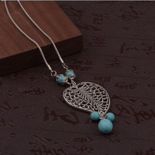 Amader 2018 Vintage Womens Water Drop&Leaves Shape Necklace With Green Red Beads Necklace Boho Bohemian Necklace Ethnic