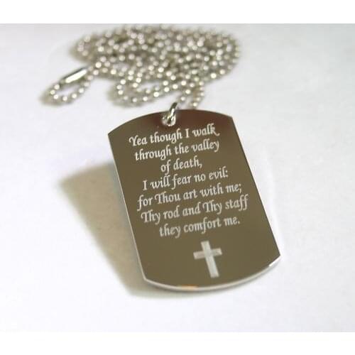 High quality low price PSALM 23:4 STAINLESS STEEL DOG TAG HOT SALES BIBLE DOG TAG FH890260