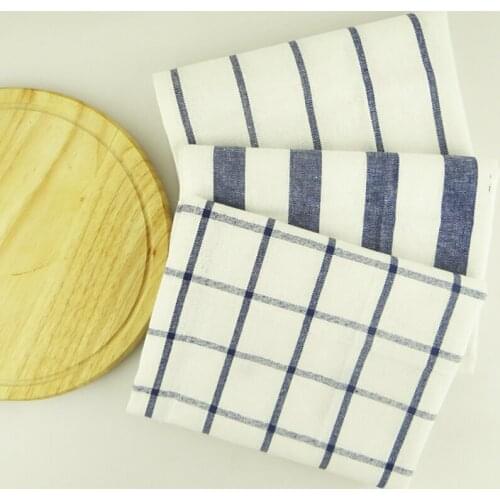 High-quality Brief Pastroal Table Napkins Tea Towels Blue Striped Cotton Plaid Mats Placemats Kitchen Mats