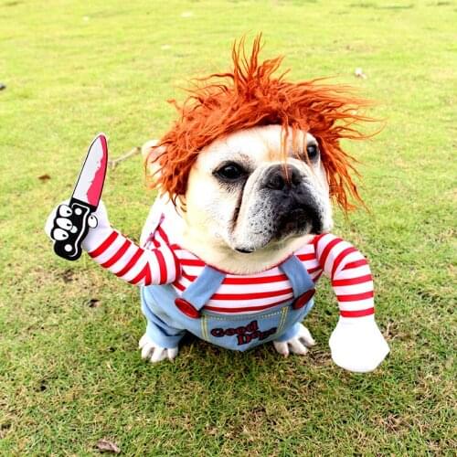 Funny Dog Clothes Halloween Pet Costume Doll Killer Cosplay Costumes For Dogs Cats Puppy Comical Outfits Holding a Knife Set