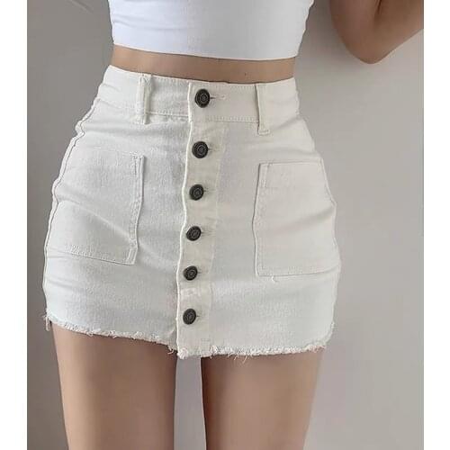 2021 Summer High-Waisted Single-Breasted Jeans Womens Anti-Glare Straight Trousers Skirt White Denim Skirt With Raw Edges