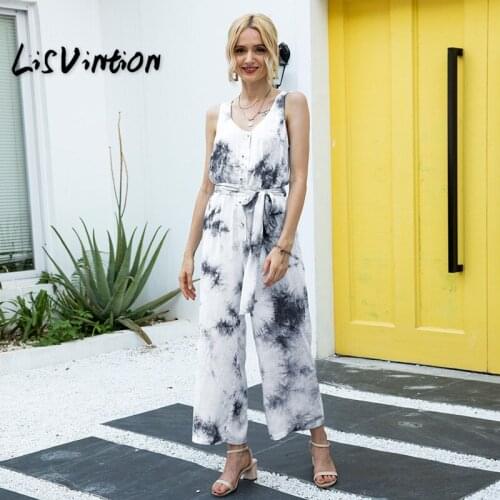 Summer New Women Tie-dye Casual Loose Human Cotton Jumpsuit Sleeveless Playsuit Trousers Overalls