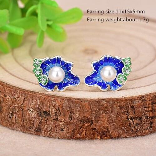 Buyee 925 Sterling Silver Fashion Stud Earring Women Lotus Leaf Burning Blue Craft Pearl Earring for Women Party Wedding Jewelry
