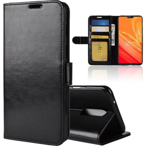 1+6 Case for OnePlus 6 Cases Wallet Card Stent Book Style Flip Leather Covers Protect Cover black OnePlus6 One Plus 6