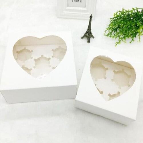 100pcs Heart Window Cupcake Paper Boxes Muffin Cake Boxes Cookie Packaging Box for Wedding Birthday Party 4/6 Cavity