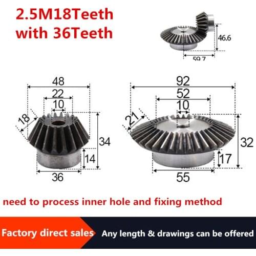 2pcs 1:2 Bevel Gear 2.5 Modulus 18Teeth +36teeth Inner Hole 12mm 90 Degree Drive Commutation Steel Gears Steel Gears Screw M5