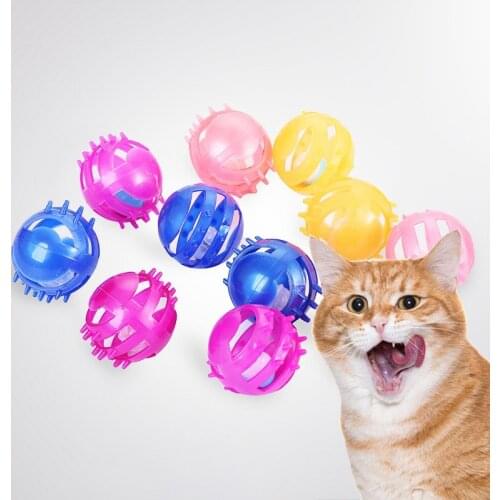 2pcs Cat Ball Toy Pet Funny Hollow Out Plastic Cat Toys With Bell Kitten Interactive Toy Pet Chew Ball Toy Cat Accessories