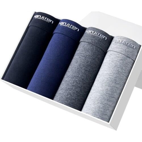 4Pcs/Lot Men Underwear Cotton Boxer Shorts Solid Underpants Comfortable Breathable Male Trunk U Convex Panties