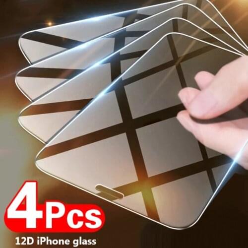 4Pcs Protective Glass On iPhone 12 11 Pro Max XS XR 7 8 6s Plus SE Screen Protector For iPhone 12 Mini 11 4S 5S Tempered Glass