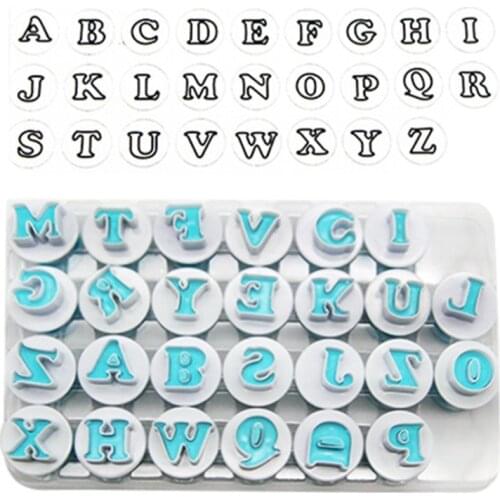 62Pcs Alphabet & Numbers Fondant Cake Mold, Cookie Stamp Impress, Embosser Cutter, Upper Case Numbers Shape DIY Cookie
