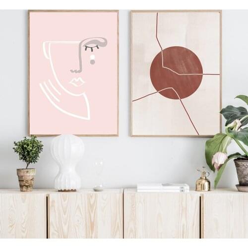 Abstract Geometric Scandinavia Canvas Painting Line Face Wall Art Picture Poster Print Living Room Home Decoration Unframe