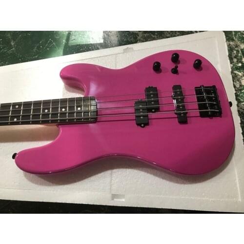 Free delivery high quality 4 string Electric Bass Pink electric bass Black accessories Support for custom