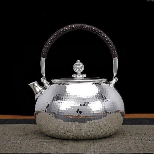 Sterling Silver Hammer Pattern A Baking Kettle Pure Handmade Zuyin 999 Household Kungfu Silver Kettle