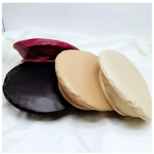 Spring Autumn Solid Color PU Leather Beret Womens Grils Casual Fall Painter Vintag Hat Beanie Female Walking Winter Cap
