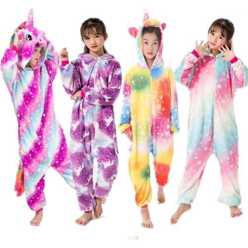 Kigurumi Kids Pyjamas Animal Onesie Unicorn Girl Pijamas De Animales Kigurumi Boy Overall Infantil Jumpsuit Pajamas Cosplay