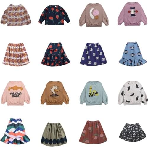 Kids Girls Sweaters Skirts Set bobo 2021 Autumn Children Long-sleeved Sweatshirt Tops Cartoon Printed Blouses Skirt Suits 1-11Y