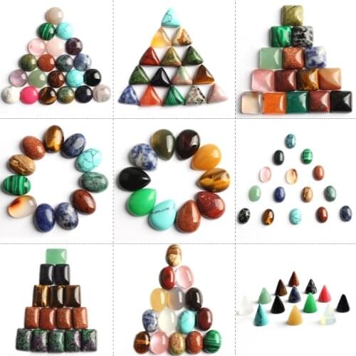 10/20pcs Mixed Oval Round Square Teardrop Cab Cabochons Stone Beads For Jewelry Ring Making DIY Accessories