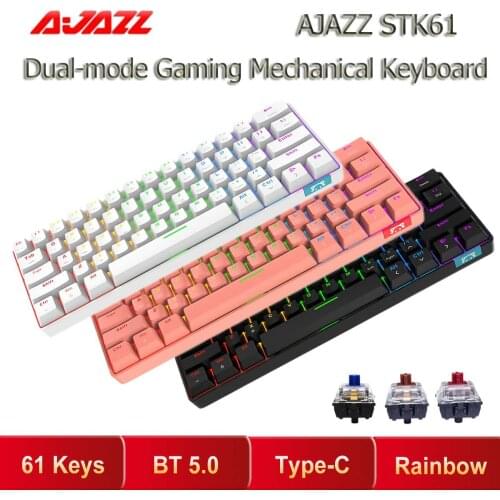 AJAZZ STK61 61 key Mechanical Keyboard USB Wired + Bluetooth-compatible 5.0 Dual-mode Wireless Mechanical Keyboard Rainbow Light