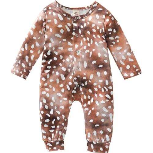 Infant Newborn Baby Girls Boys Deer Print Romper Long Sleeve Spring Autumn Jumpsuits Casual Outfits 0-24M