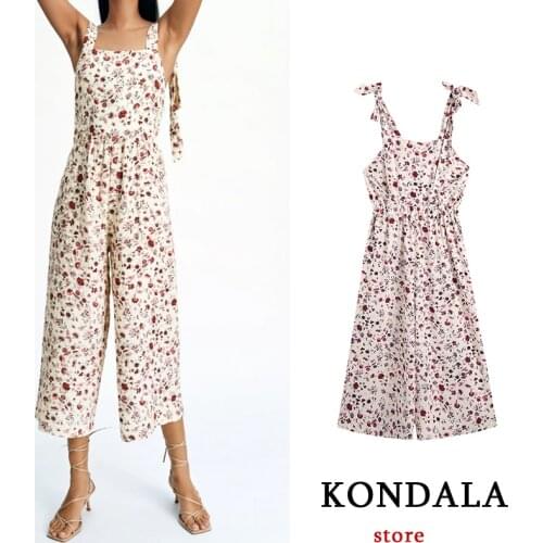 KONDALA Women Playsuits Za Fashion 2021 Summer Streetwear Printed Suspender Jumpsuit Sleeveless Bodysuit Female Skinny Rompers