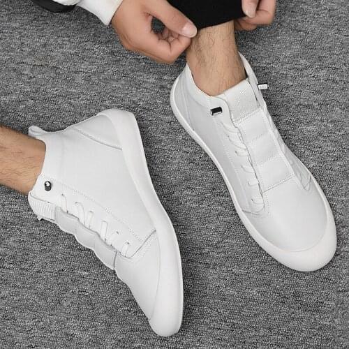 Male Sneakers100% Genuine Leather Shoes Men High top Sneakers Fashion Men White Shoes Cool Street Young Man Footwear