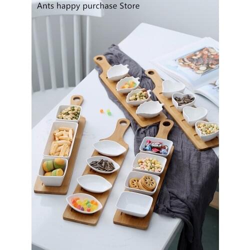 Five-piece set Fruits Platter Serving Trays Creative Ceramic Dish Plates for Snacks/Nuts/Desserts Eco Natural Bamboo Tray
