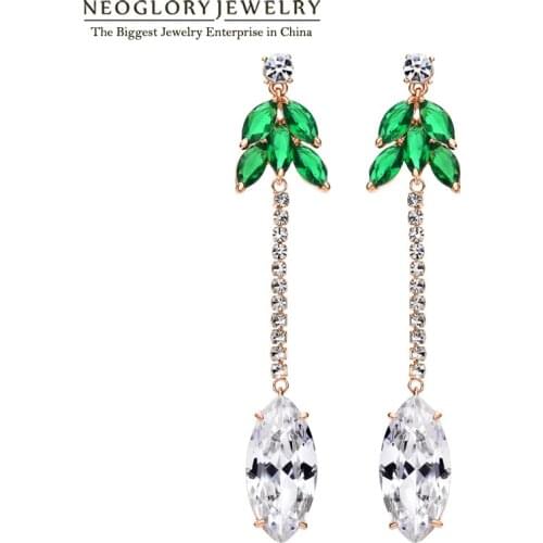 Neoglory Czech Rhinestone Cubic Zirconia Rose Gold Color Drop Earrings For Women Jewelry 2020 Fashion Party Gift QC4