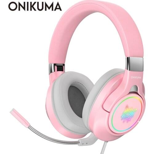 ONIKUMA New Pink Gaming Headset Folding Girls Wired Stereo Headphones with Mic & LED Light for Laptop/Xbox/PC/PS4 Gamer