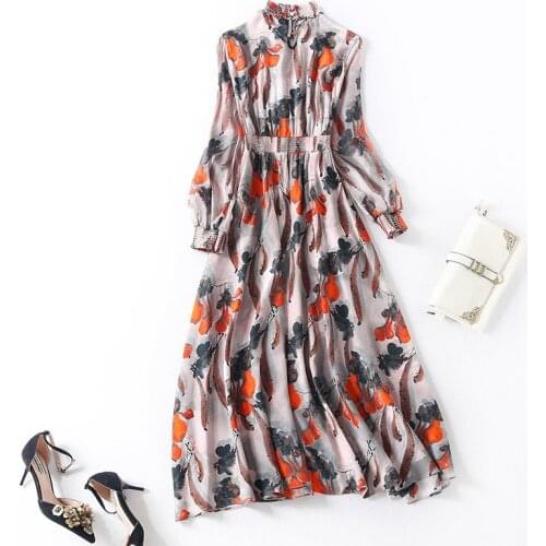 Pure New splicing printed silk dress 2021 early spring boutique dress super fairy full ed dress waist