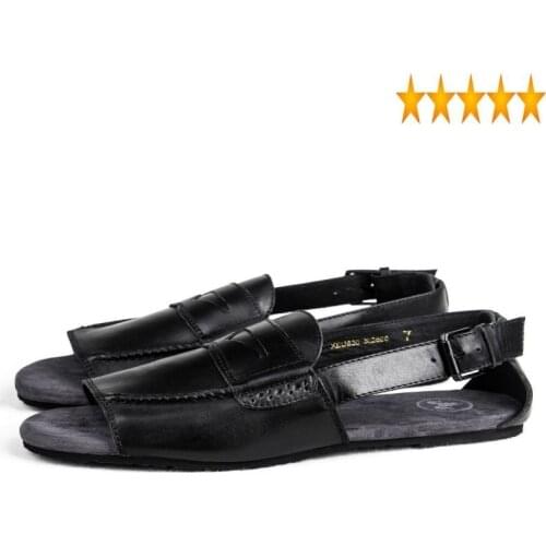 New Summer Buckle Strap Italian Gladiator Sandals Men Genuine Leather Casual Flats Shoes Beach Slippers Plus Size Calzado Hombre