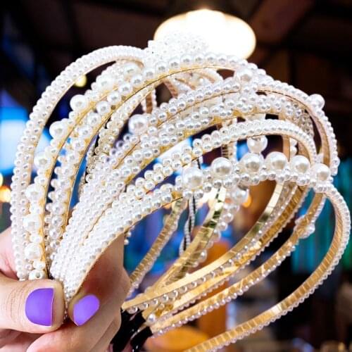 New Women Pearl Headband Elegant Big Wedding Party Bridal Hair Hoop Fashion Double Pearls Lady Hair Accessories Headdress